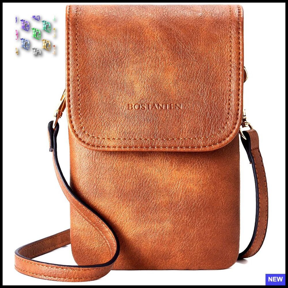 Vegan Leather Crossbody Phone Purse Adjustable Strap Triple Pocket Minimal Chic